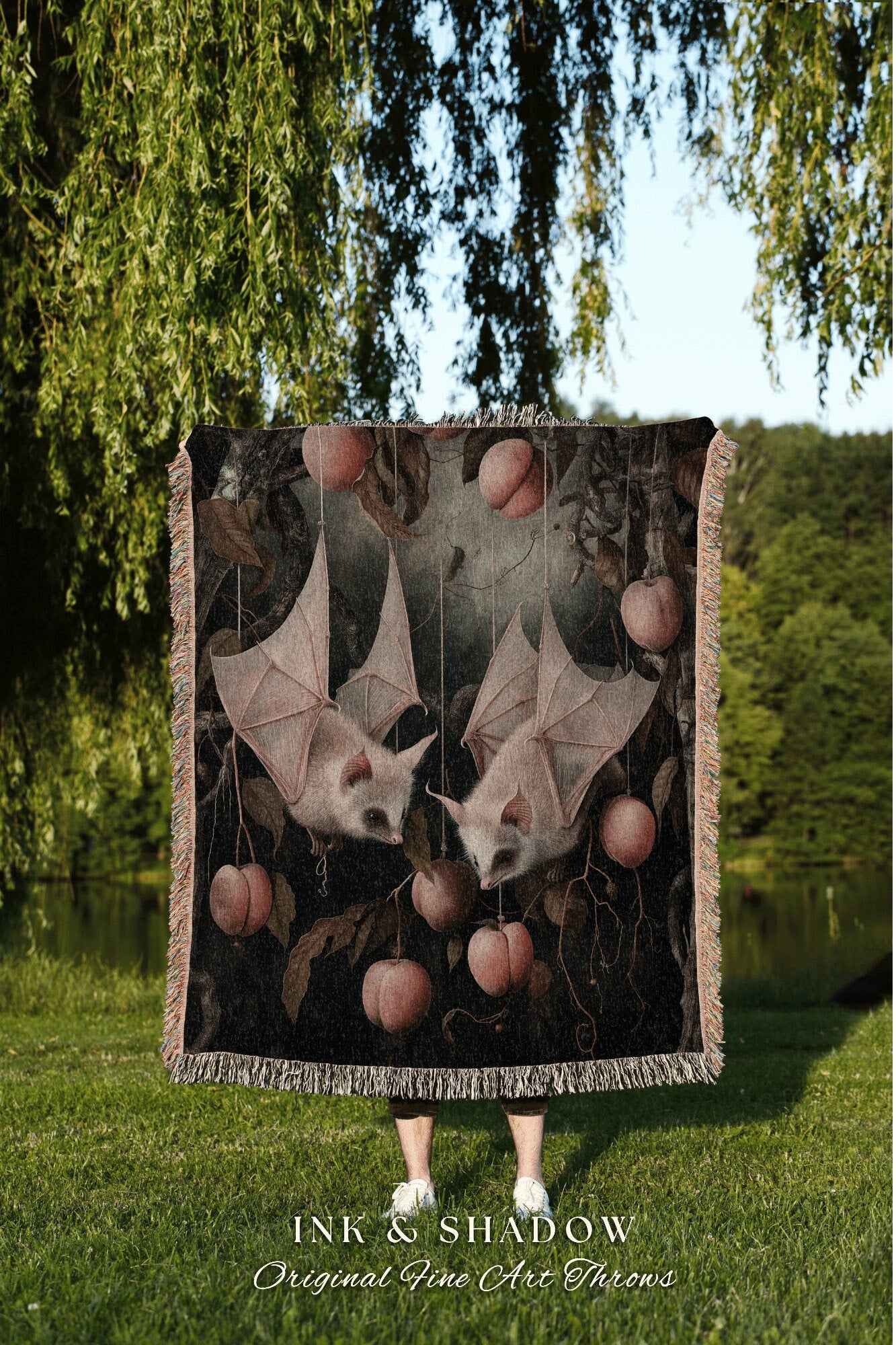 Whimsigoth Bat Blanket Cozy Throw | Celestial Tapestry Woven Blanket Victorian Gothic Bedroom Decor Woodland Ethereal Botanical Gothic Room