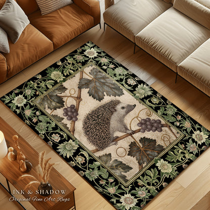 Maximalist Hedgehog Accent Rug | Whimsy Woodland Victorian Bedroom Cozy Cottagecore Rustic Decor Dark Fairy Grunge Aesthetic Hedgehog Art |