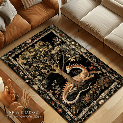 Dark Medieval Fantasy Area Rug | Baroque Aesthetic Fairytale Inspired Nursery Decor Mystic Academia Fairycore Gothic Bedroom Home Accent Rug