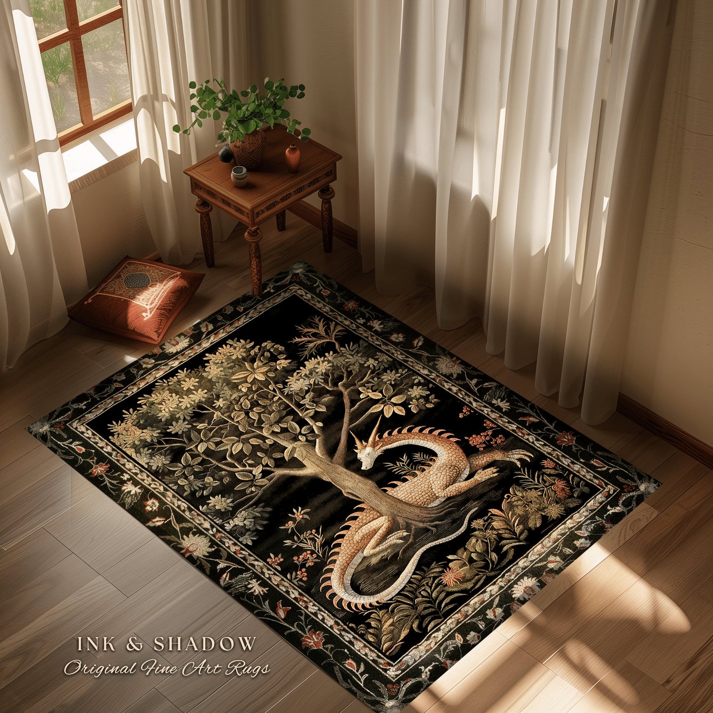 Dark Medieval Fantasy Area Rug | Baroque Aesthetic Fairytale Inspired Nursery Decor Mystic Academia Fairycore Gothic Bedroom Home Accent Rug