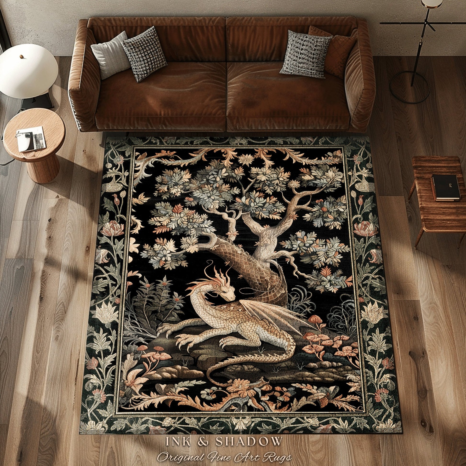 Fantasy Inspired Area Rug | Dark Academia Gothic Book Nook Decor Fairycore Bedroom Magical Dragon Aesthetic Maximalist Rug For Game Room |