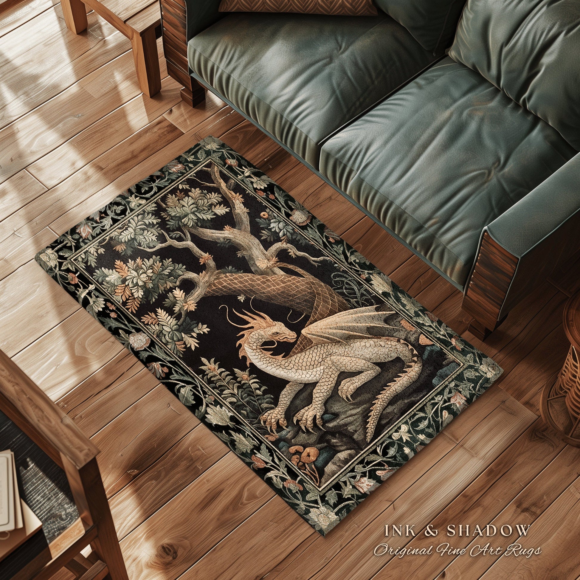 Enchanting Dragon Personal Rug | Ethereal Gothic Home Decor Fairycore Bedroom Magical Aesthetic Maximalist Cottagecore Gift for Dragon Lover