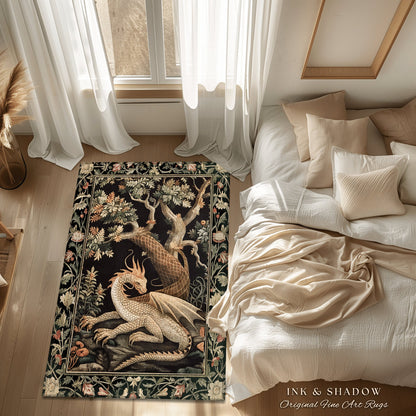 Enchanting Dragon Personal Rug | Ethereal Gothic Home Decor Fairycore Bedroom Magical Aesthetic Maximalist Cottagecore Gift for Dragon Lover