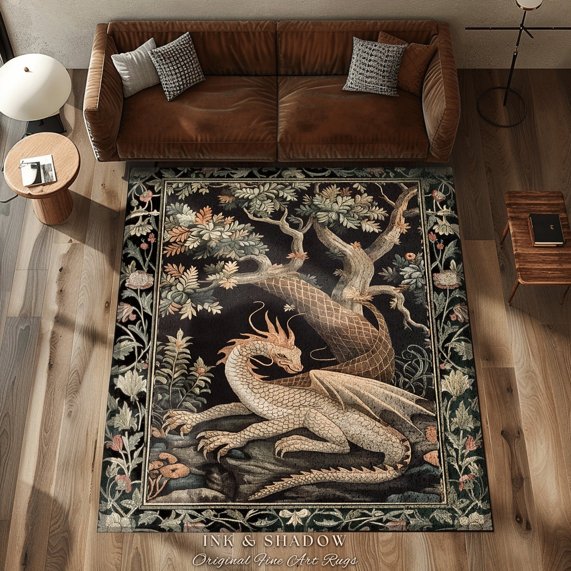 Enchanting Dragon Personal Rug | Ethereal Gothic Home Decor Fairycore Bedroom Magical Aesthetic Maximalist Cottagecore Gift for Dragon Lover