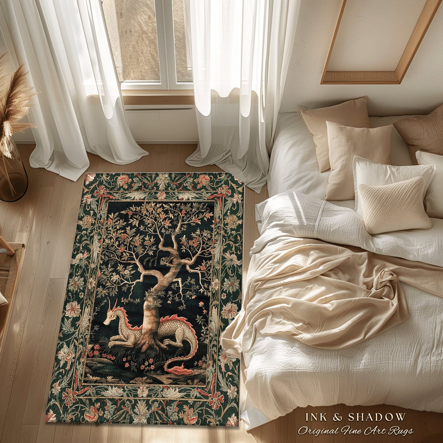 Woodland Mysticism Floor Rug | Ethereal Gothic Book Nook Decor Fairy Bedroom Magical Aesthetic Maximalist Cottagecore Gift for Dragon Lover