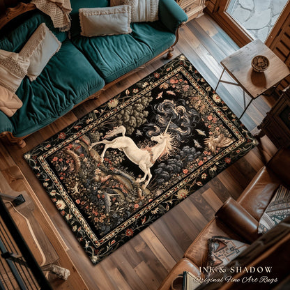 Enchanted Unicorn Accent Rug | Fairytale Aesthetic Nursery Decor Morris Style Cottagecore Fairycore Nursery Area Rug Mystical Storybook Art