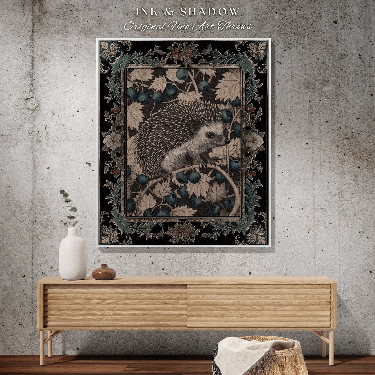 Victorian Gothic Picnic Blanket | Dark Woodland Autumn Throw Blanket Cozy Cottagecore Book Nook Throw Dark Fairycore Room Hedgehog Lover |