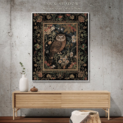 Eclectic Owl Tapestry Woven | Whimsical Decor William Morris Inspired Forest Aesthetic Fairycore Bedroom Throw Blanket Floral Owl Decoration