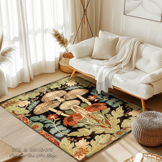 Midcentury Mushroom Rug | 70s Aesthetic Bedroom Boho Living Room Home Decor Mushroom Lover Gift Cottagecore Earth Tone Woodland Area Rug |