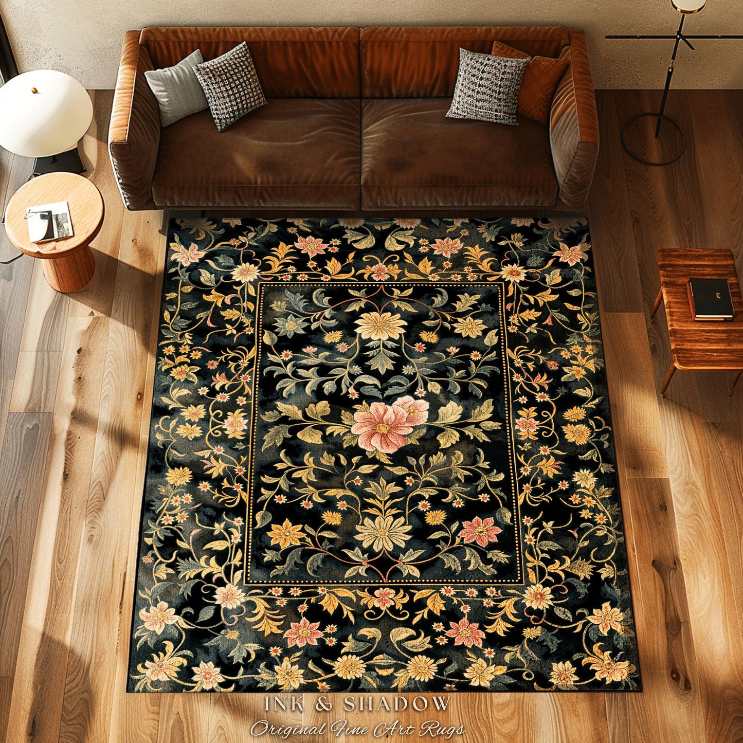 Ethereal Rose Housewarming Rug | Victorian Gothic Aesthetic Ornate Home Decor Whimsical Crowcore Rug Dark Academia Witchy Bedroom Floral |