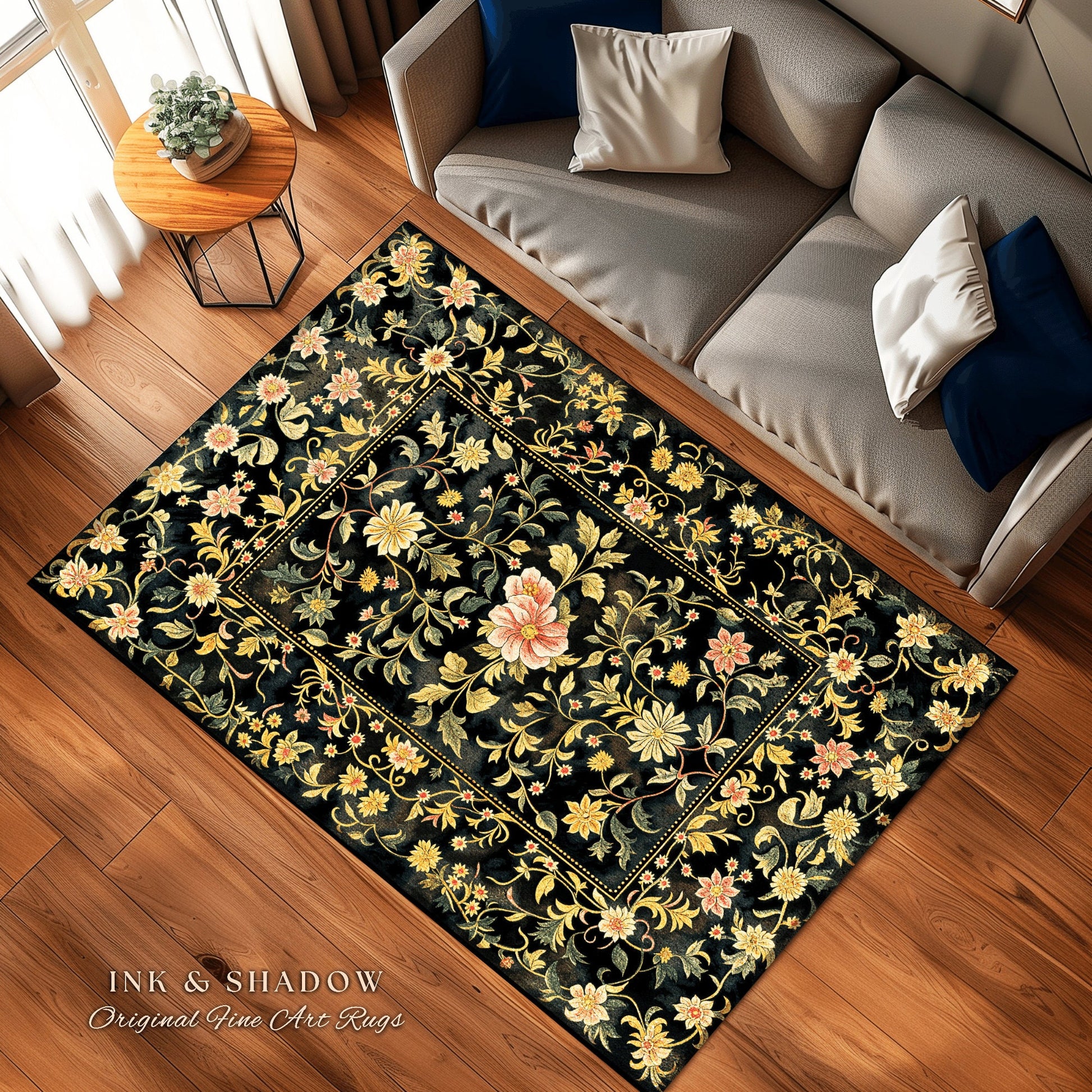 Ethereal Rose Housewarming Rug | Victorian Gothic Aesthetic Ornate Home Decor Whimsical Crowcore Rug Dark Academia Witchy Bedroom Floral |