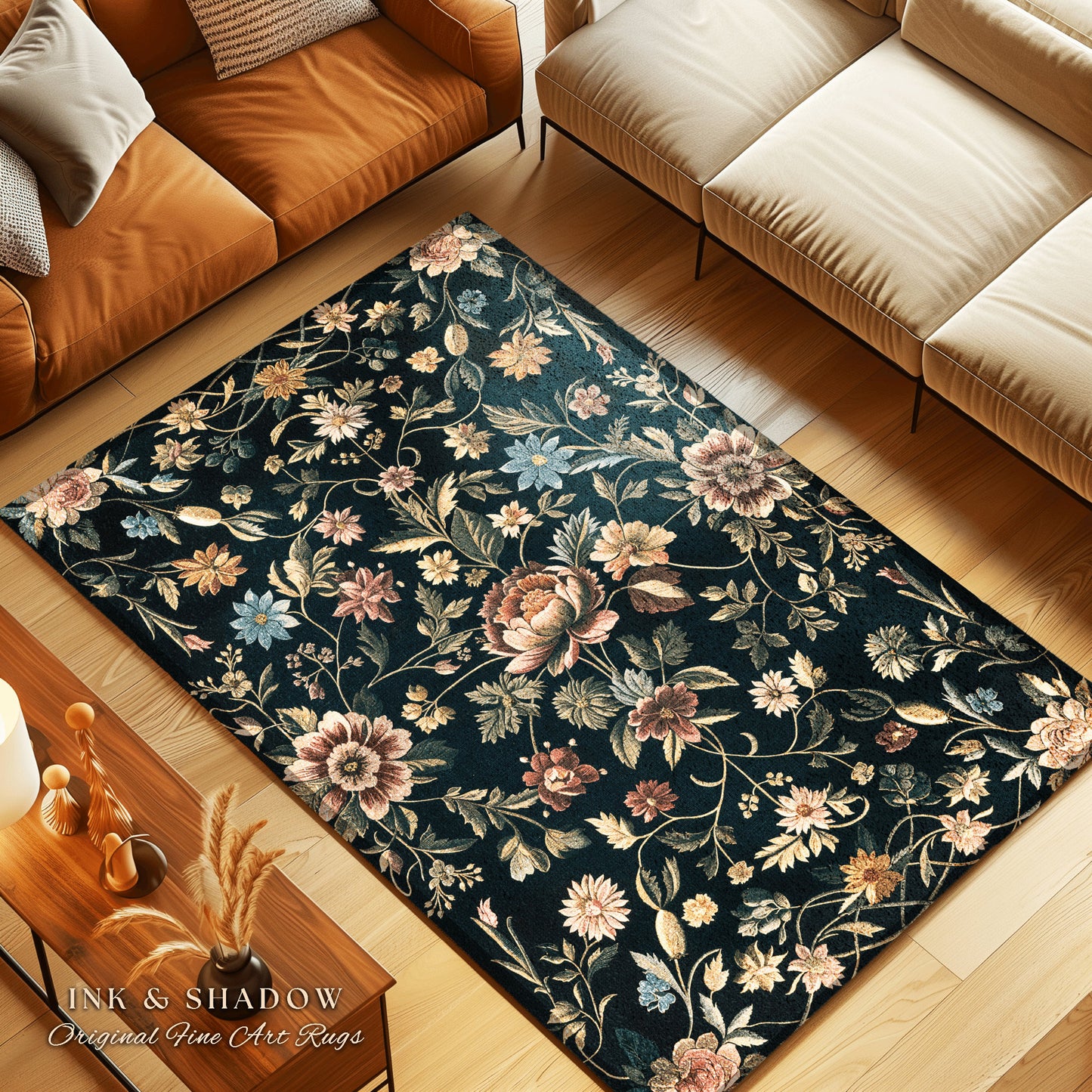 Dark Victorian Aesthetic Rug | Ethereal Gothic Livingroom Decor Ornate Home Decor Whimsical Crowcore Rug Dark Academia Witchy Bedroom Floral