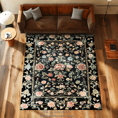 Elegant Victorian Floral Bedroom Rug | Maximalist Aesthetic Danish Pastel Home Decor Rustic Housewarming Gift Fairy Core Bedroom Whimsical |