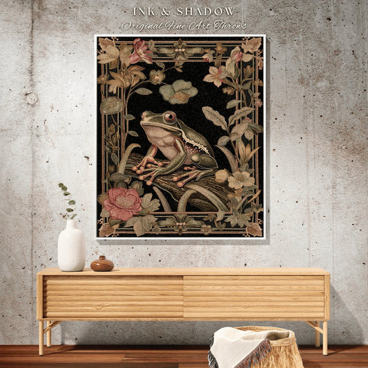 Woodland Fairycore Frog Tapestry | Woodland Ethereal Room Morris Inspired Forest Aesthetic Fairy Grunge Goblincore Blanket Cottagecore Toad