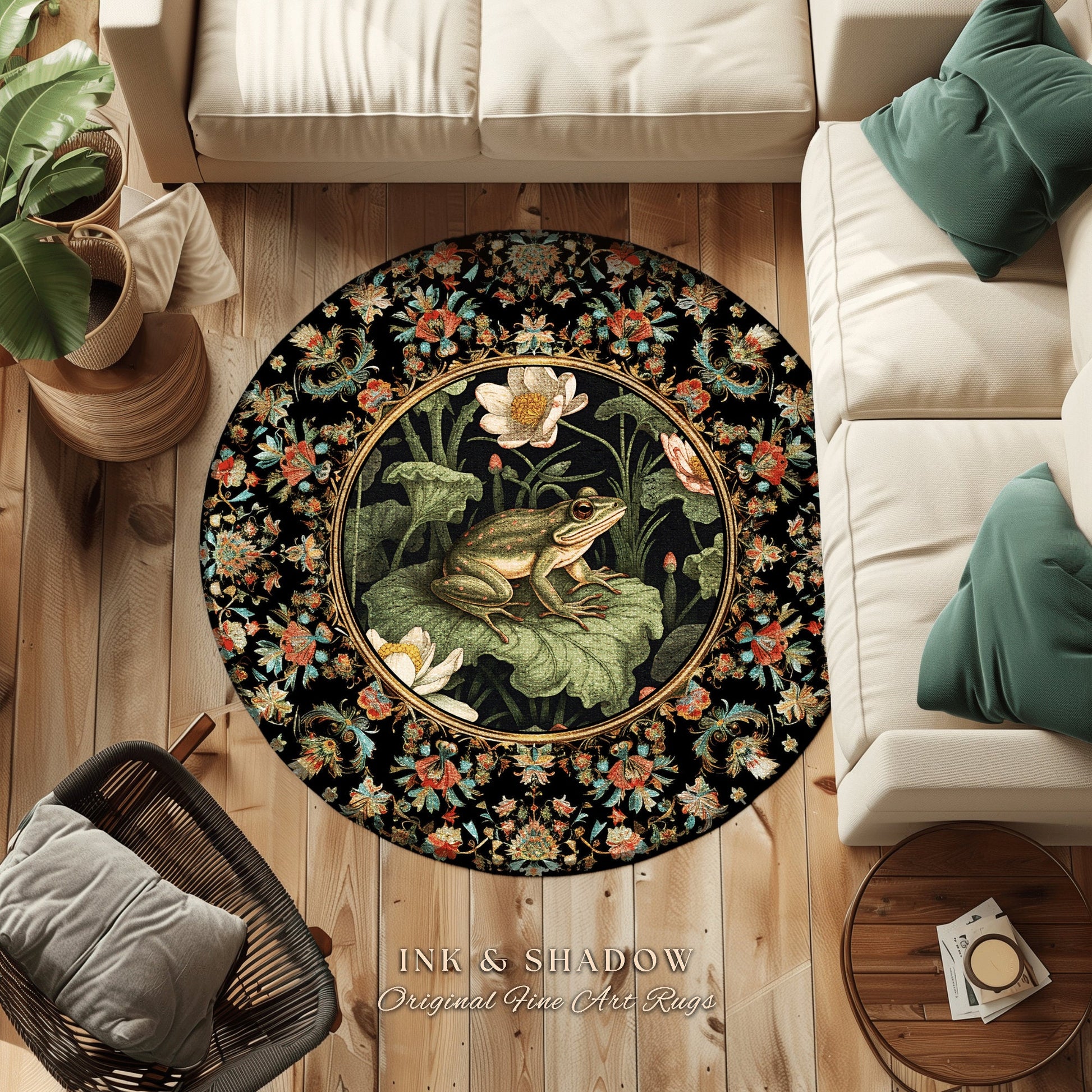 Goblincore Frog Rug | Eclectic Room Decor William Morris Inspired Forest Aesthetic Boho Grunge Fairycore Bedroom Rug Woodland Frog Art