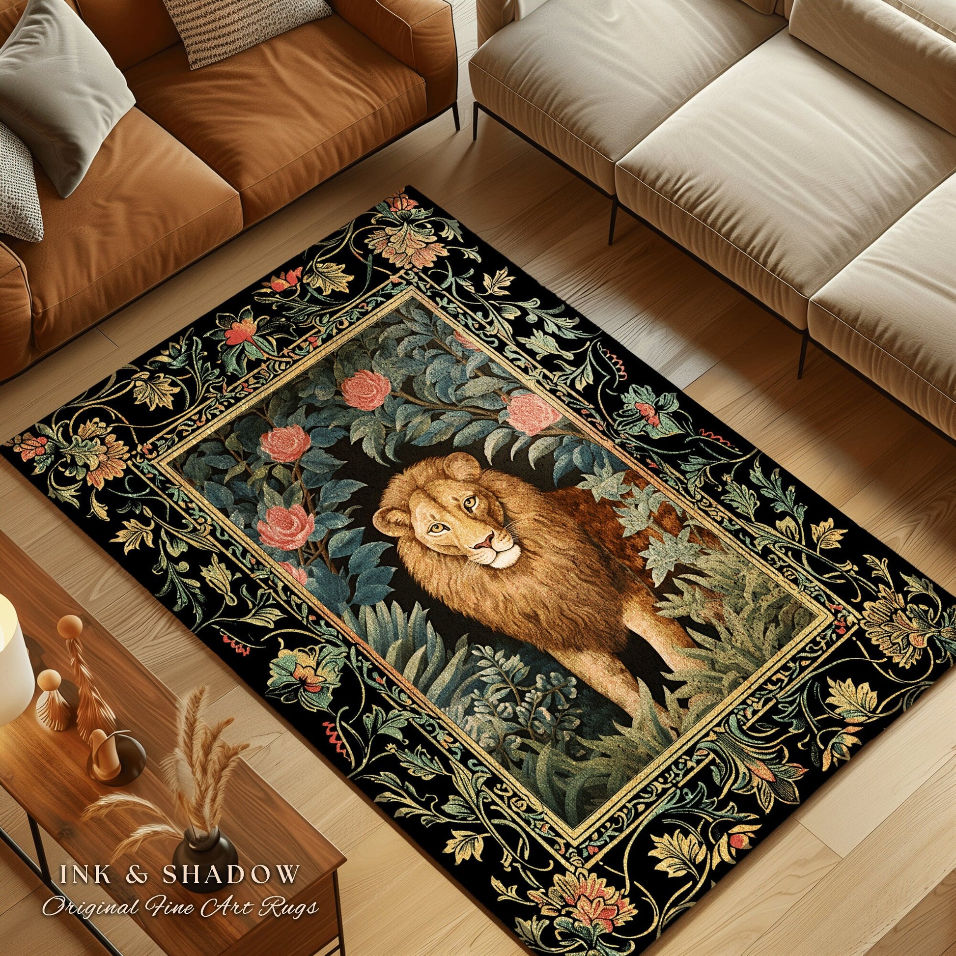 Mystic Jungle Rug | Rainforest Themed Room Decor William Morris Style Aesthetic Fairycore Boho Bedroom Rug Jungle Leopard Floral Botanical