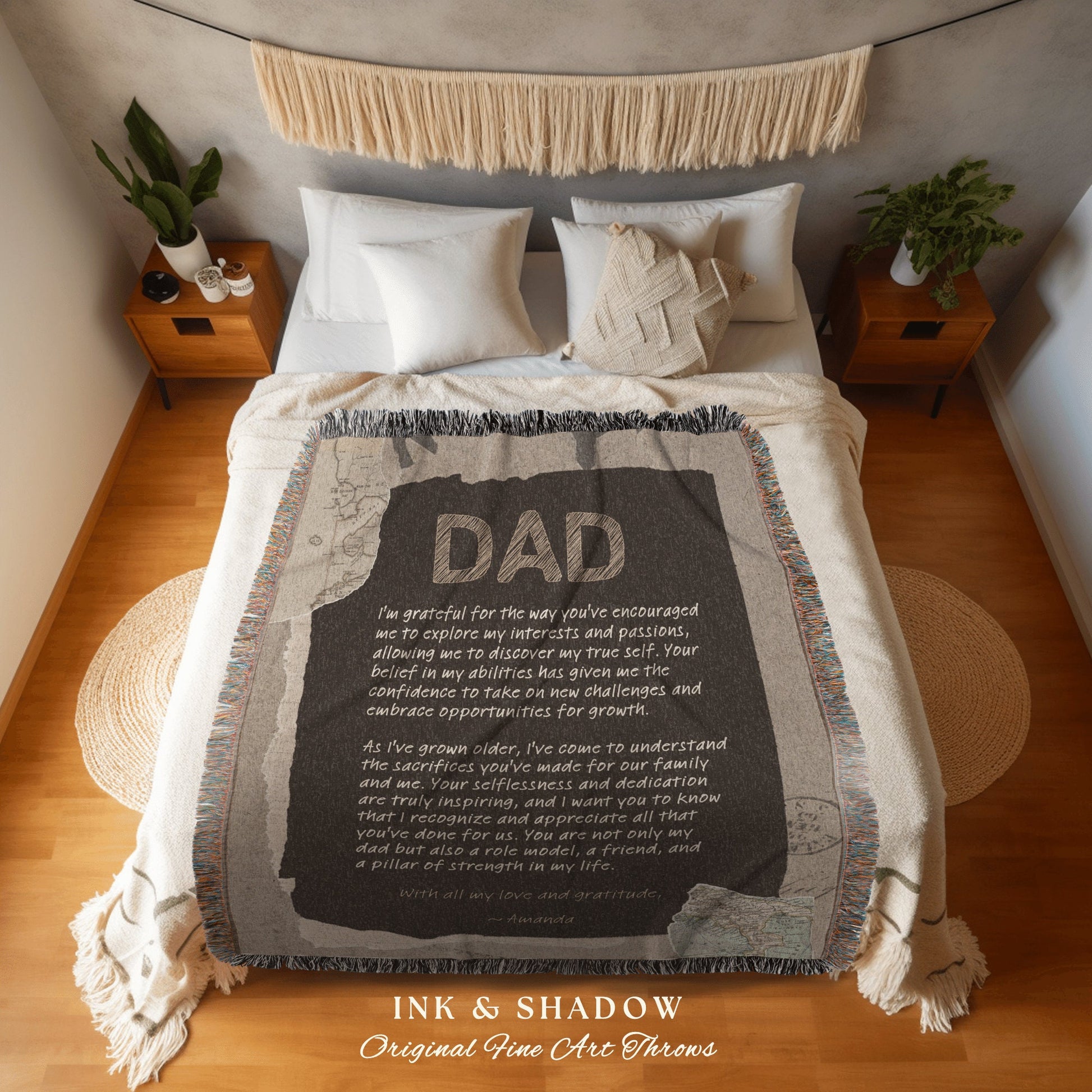 Sentimental Gift for Dad Blanket | Personalized Woven Throw Blanket Thoughtful Handwriting Letter Daddy Blanket Custom Gift for Father |