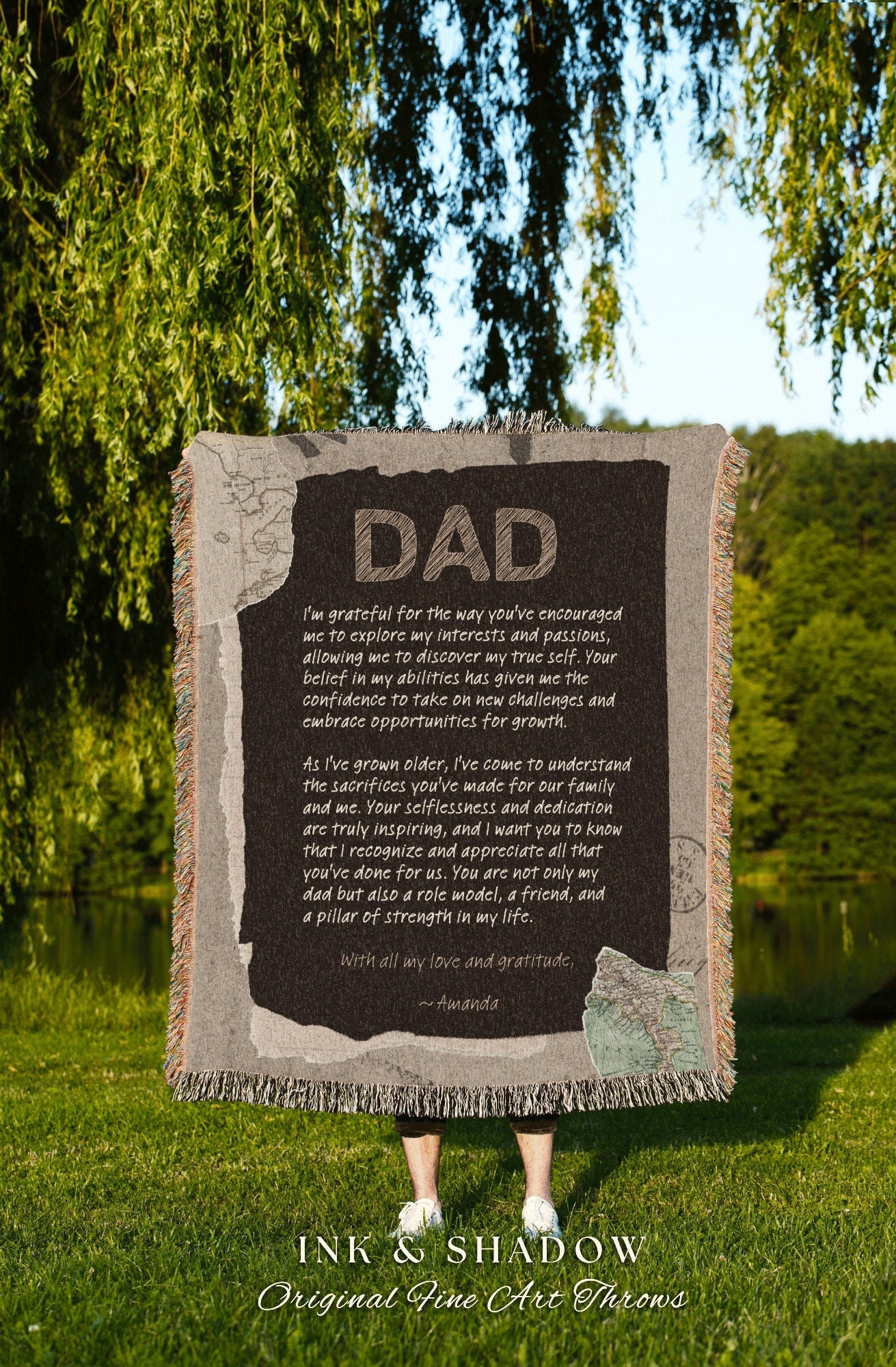 Sentimental Gift for Dad Blanket | Personalized Woven Throw Blanket Thoughtful Handwriting Letter Daddy Blanket Custom Gift for Father |