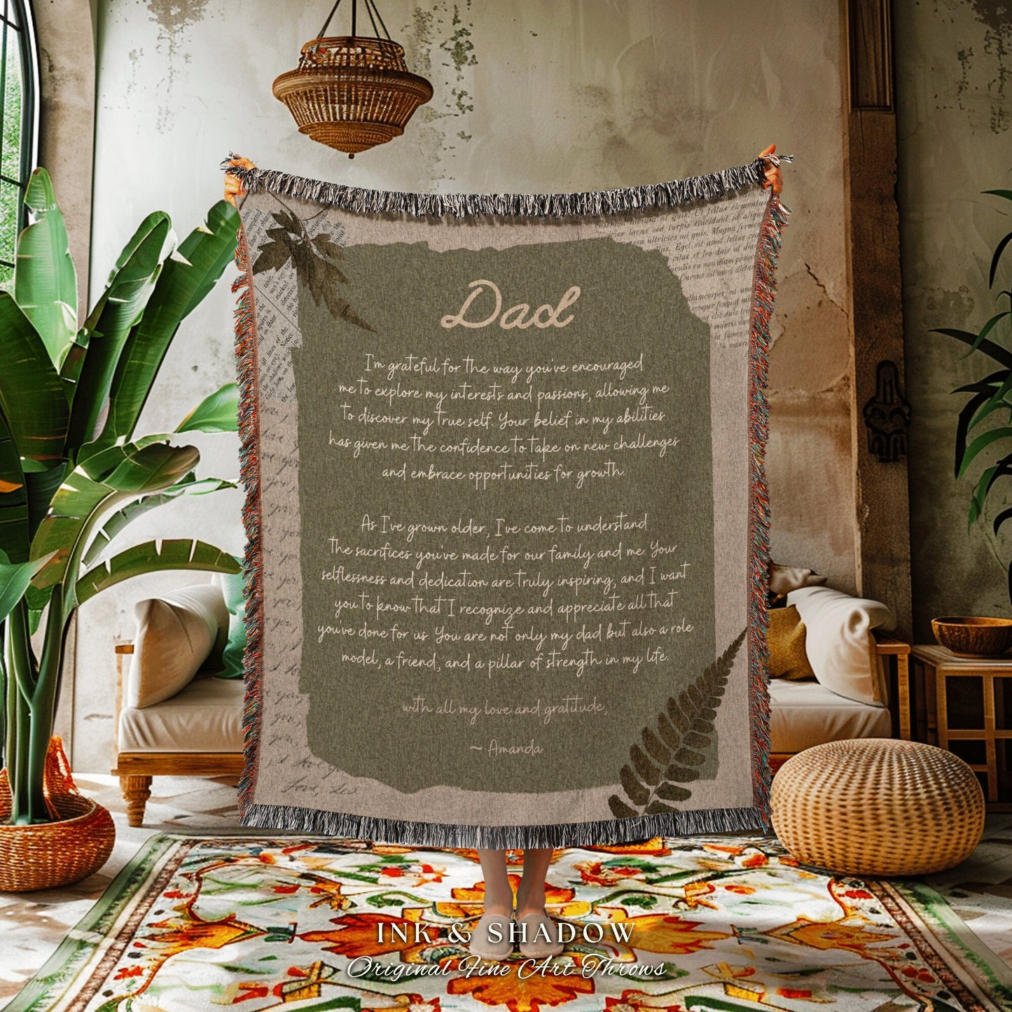 Personal Letter Blanket Gift for Dad | Custom Woven Throw Blanket Sentimental Handwriting Letter Blanket Meaningful Custom Gift for Father |