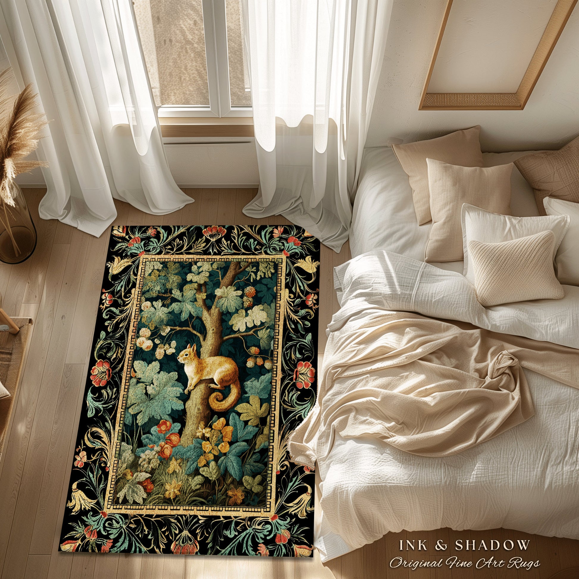 Forest Theme Decor Squirrel Botanical Morris Rug Woodland Cottagecore Reading Corner Decor Dark Fairycore Room Mystical Woodland Aesthetic