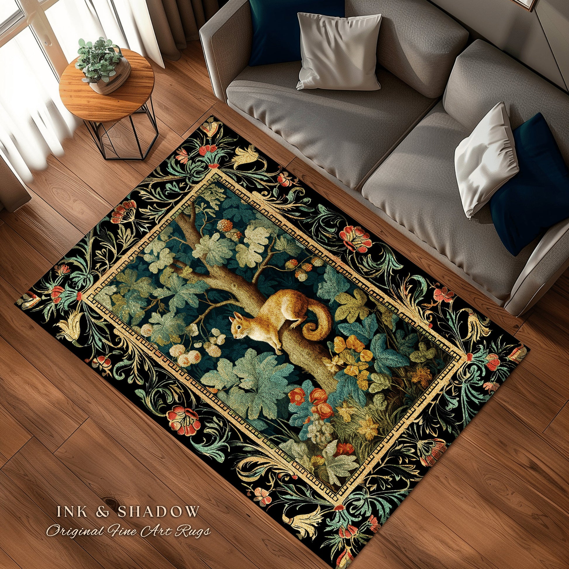 Forest Theme Decor Squirrel Botanical Morris Rug Woodland Cottagecore Reading Corner Decor Dark Fairycore Room Mystical Woodland Aesthetic