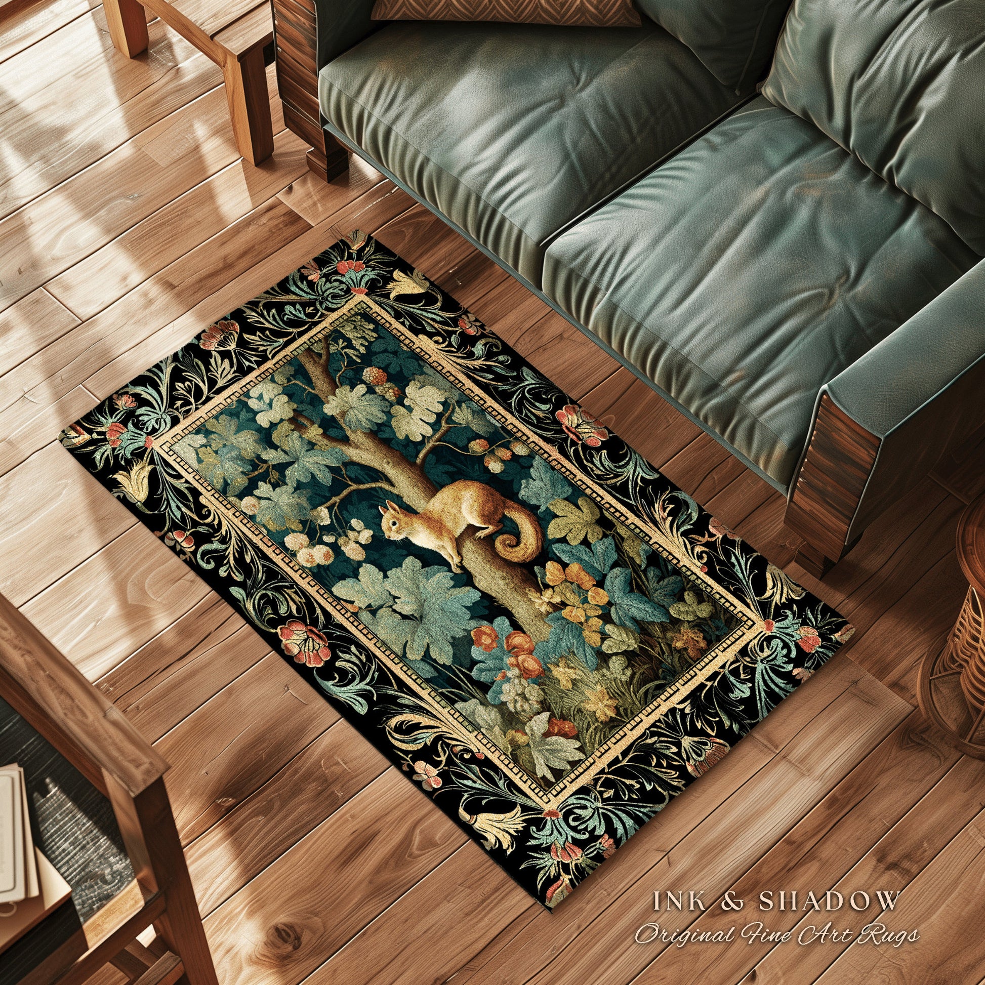 Forest Theme Decor Squirrel Botanical Morris Rug Woodland Cottagecore Reading Corner Decor Dark Fairycore Room Mystical Woodland Aesthetic