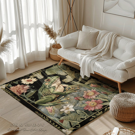 Woodland Toad Floor Mat | Fairy Aesthetic Living Room Home Decor Frog Lover Gift Cottagecore Earth Tone Bedroom Floor Mat Mystical Botanical