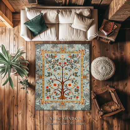 Boho Pastel Tree of Life Floor Mat Cottagecore Living Room Pastel Blue Home Decor Rustic Tree of Life Vintage Aesthetic Living Room Area Rug