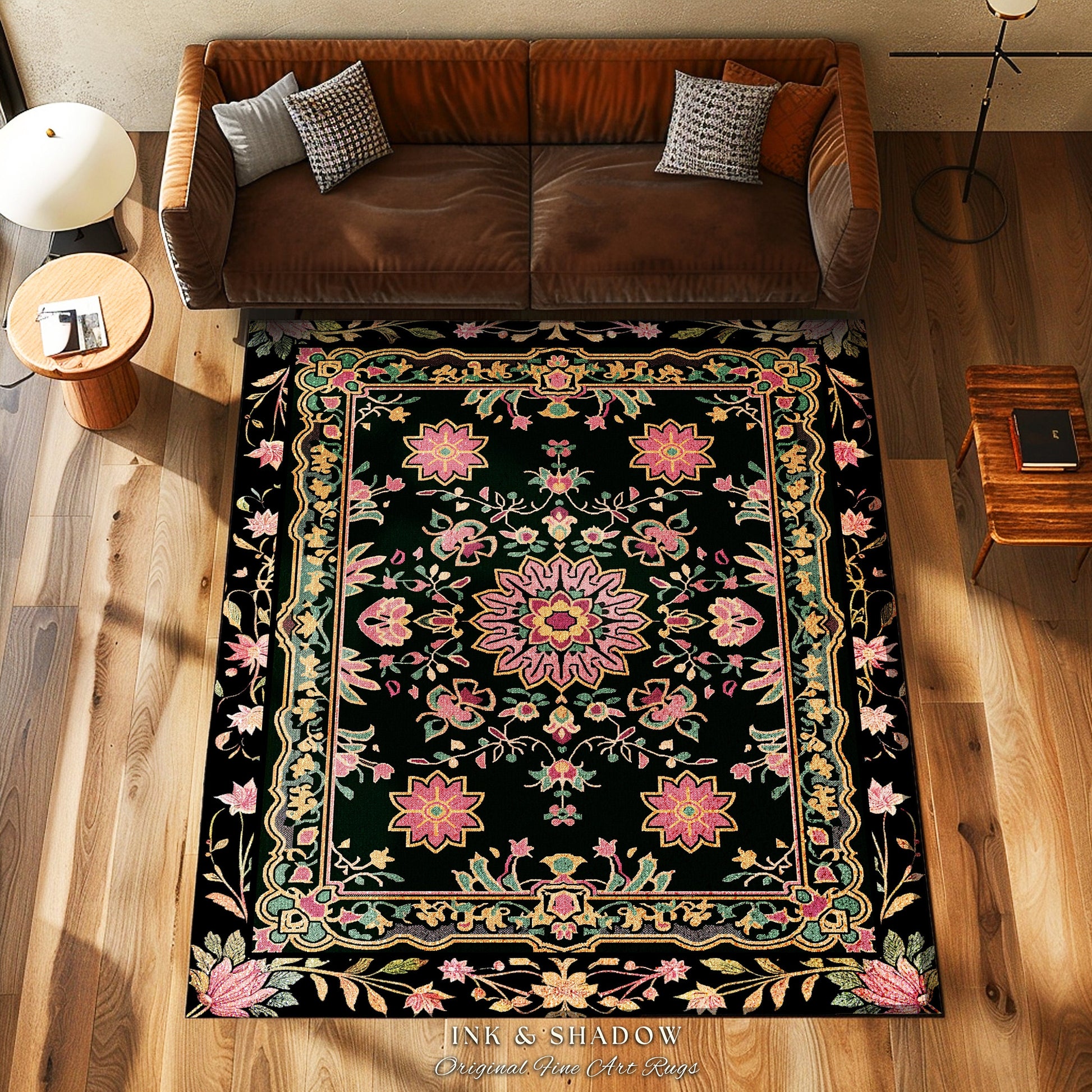 Maximalist Floral Area Rug Dark Pink Decorative Bohemian Turkish Style Colorful Accent Rug Decorative Rugs for Living Room Rectangular Rug