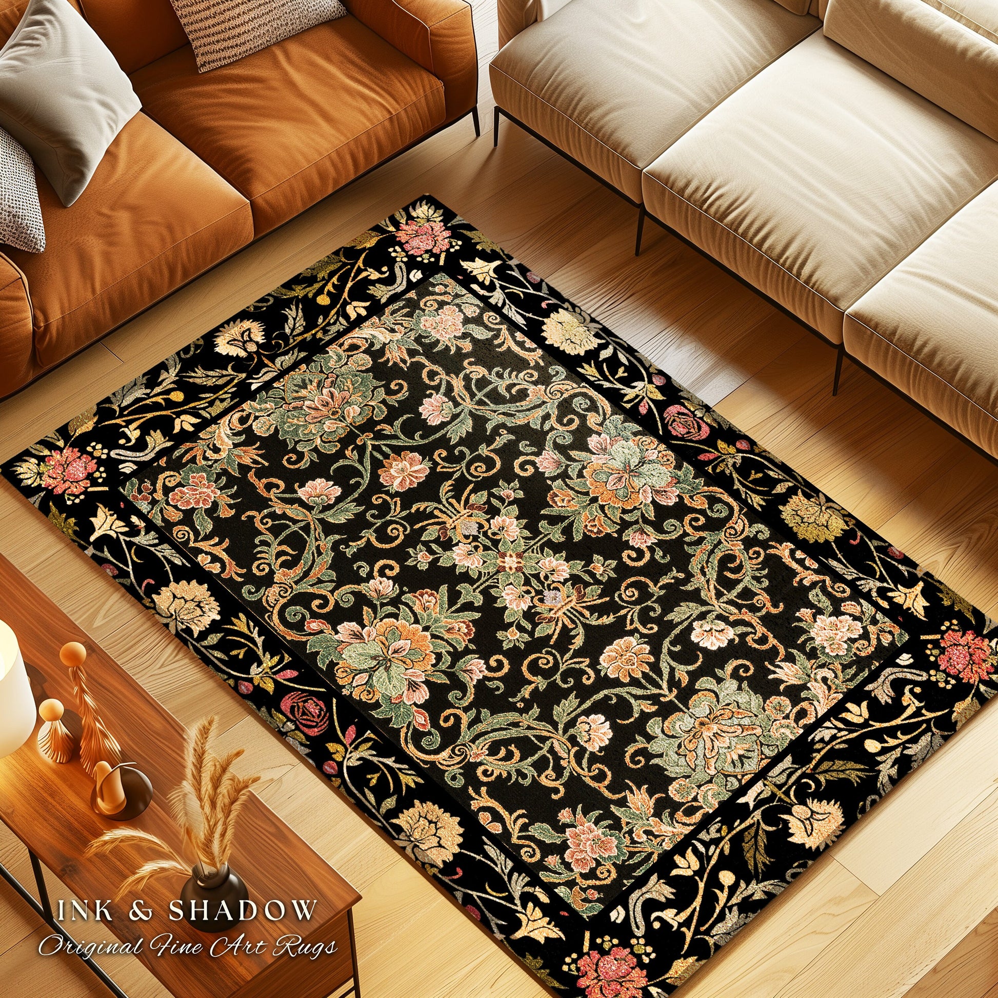 Floral Maximalism Accent Rug | Boho Folklore Aesthetic Danish Home Decor Housewarming Gift Fairycore Whimsical Woodland Wildflower Bedroom |