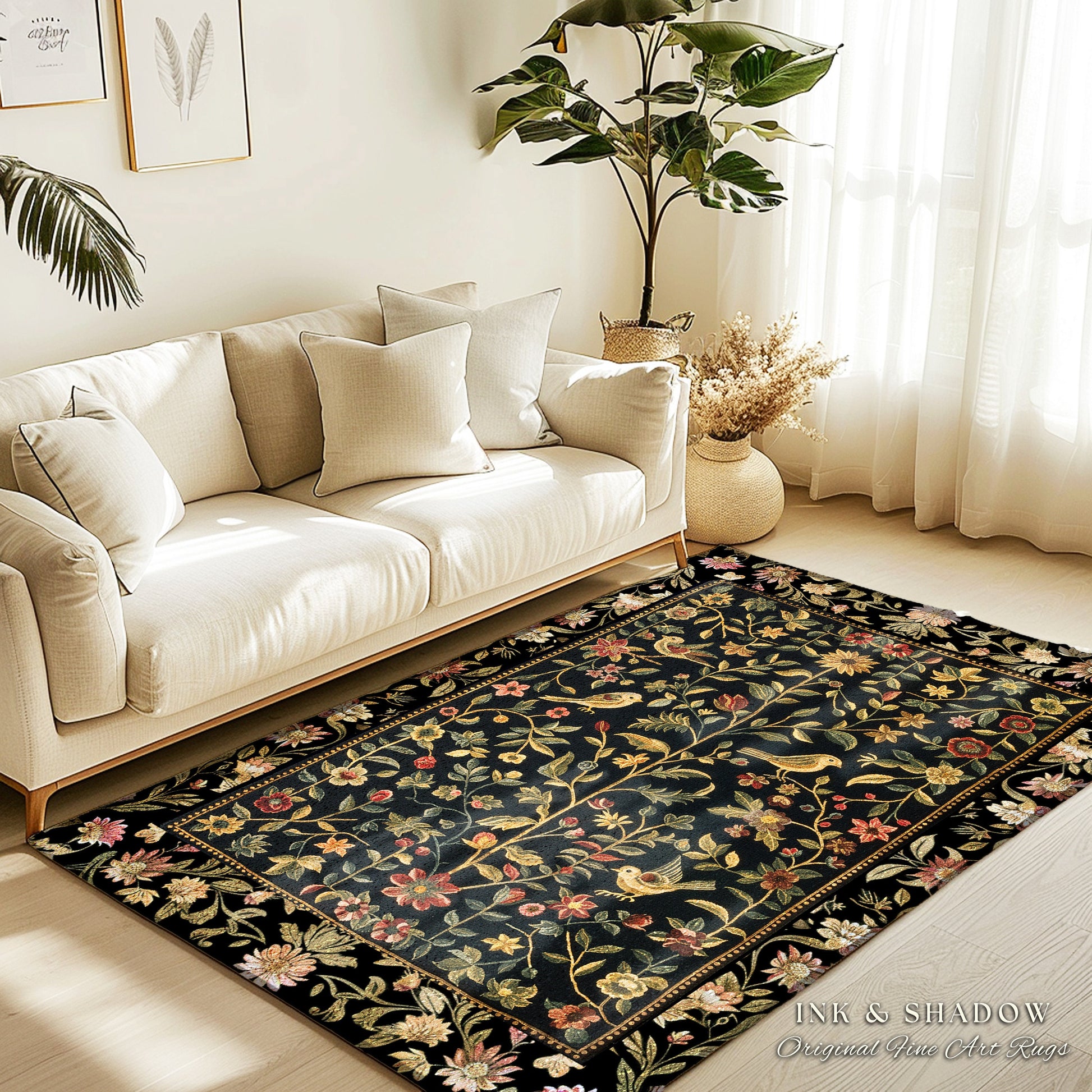 Folklore Aesthetic Area Rug | Spring Wildflower Aesthetic Living Room Gothic Home Decor Rustic Housewarming Gift Dark Academia Bedroom Flora