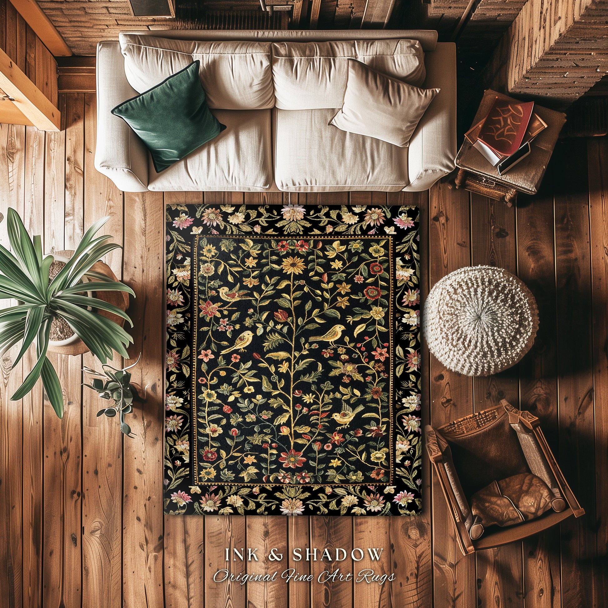 Folklore Aesthetic Area Rug | Spring Wildflower Aesthetic Living Room Gothic Home Decor Rustic Housewarming Gift Dark Academia Bedroom Flora