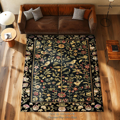 Folklore Aesthetic Area Rug | Spring Wildflower Aesthetic Living Room Gothic Home Decor Rustic Housewarming Gift Dark Academia Bedroom Flora