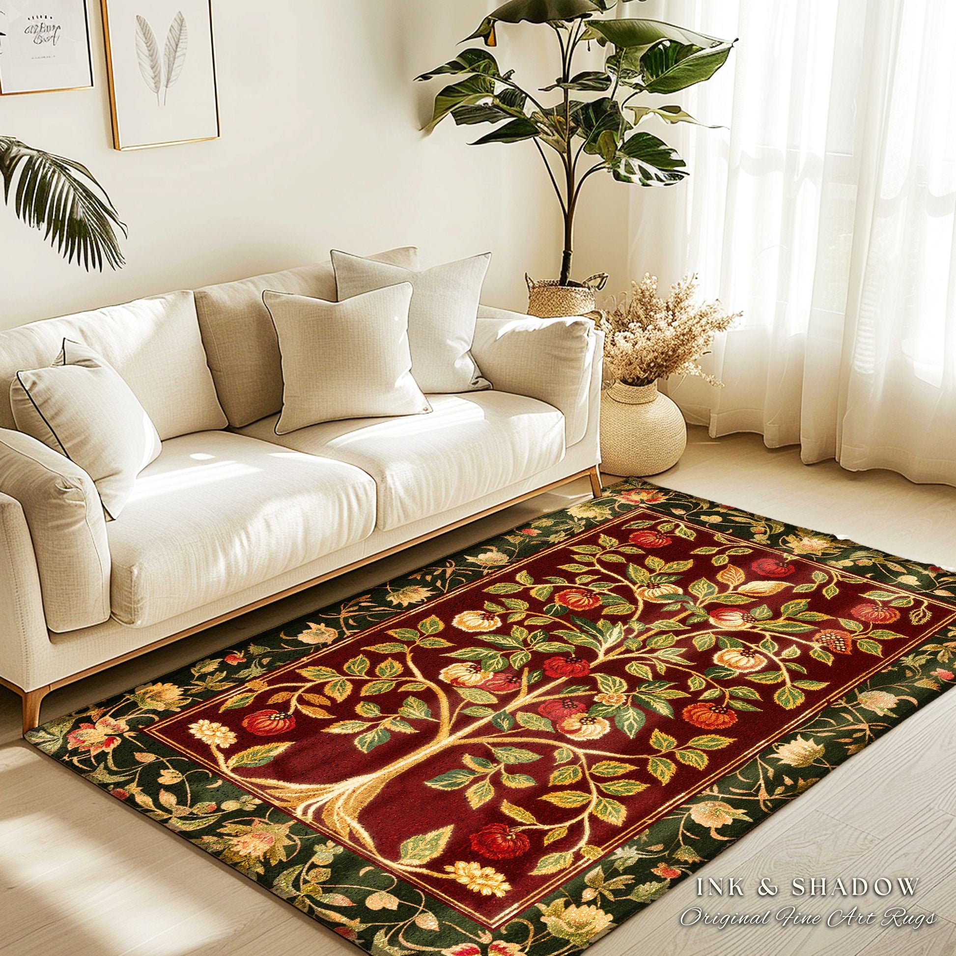 Pomegranate Tree of Life Art Bedroom Rug Dark Academia Aesthetic | Medieval Living Room Home Decor Rustic Housewarming Gif Dark Cottagecore