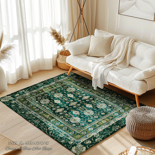 Aquamarine Area Rug Boho Decor | Rustic Aesthetic Living Room Pastel Green Home Decor Housewarming Gift Cottagecore Green Bedroom Floor Mat