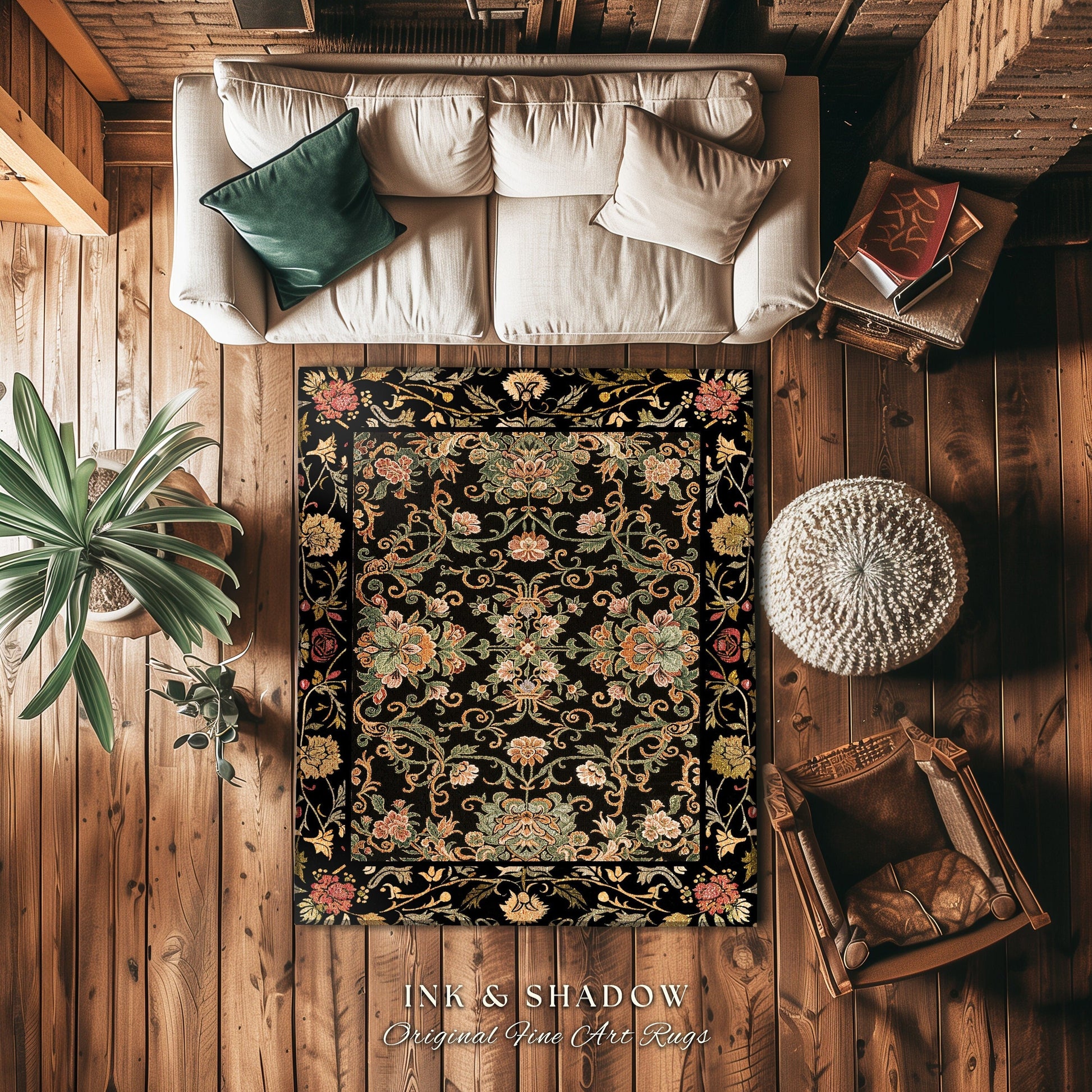 Floral Maximalism Accent Rug | Boho Folklore Aesthetic Danish Home Decor Housewarming Gift Fairycore Whimsical Woodland Wildflower Bedroom |