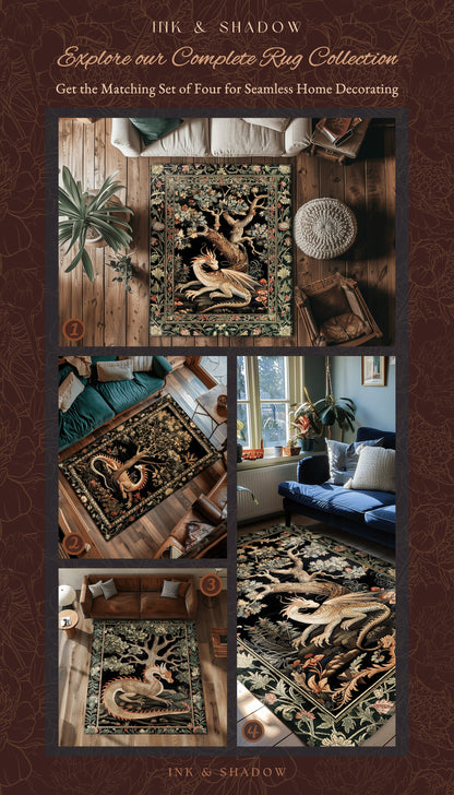 Fantasy Inspired Area Rug | Dark Academia Gothic Book Nook Decor Fairycore Bedroom Magical Dragon Aesthetic Maximalist Rug For Game Room |