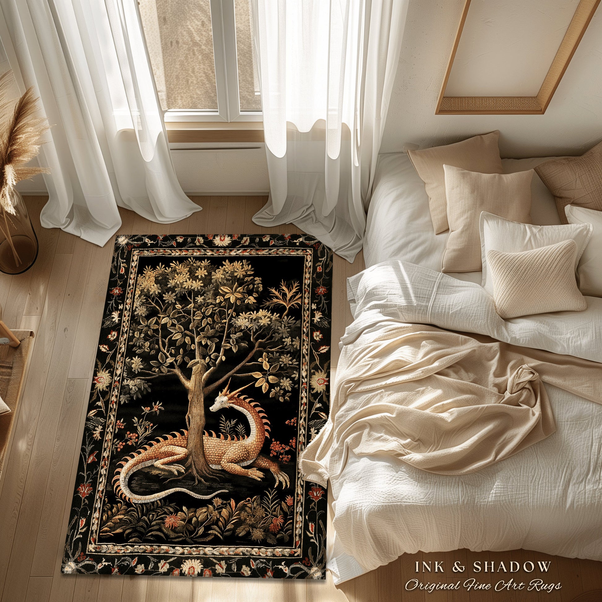 Dark Medieval Fantasy Round Area Rug | Baroque Aesthetic Fairytale Inspired Nursery Decor Mystic Academia Fairycore Goth Bedroom Home Accent