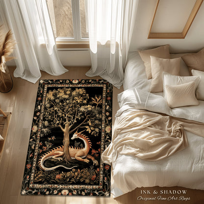 Dark Medieval Fantasy Round Area Rug | Baroque Aesthetic Fairytale Inspired Nursery Decor Mystic Academia Fairycore Goth Bedroom Home Accent