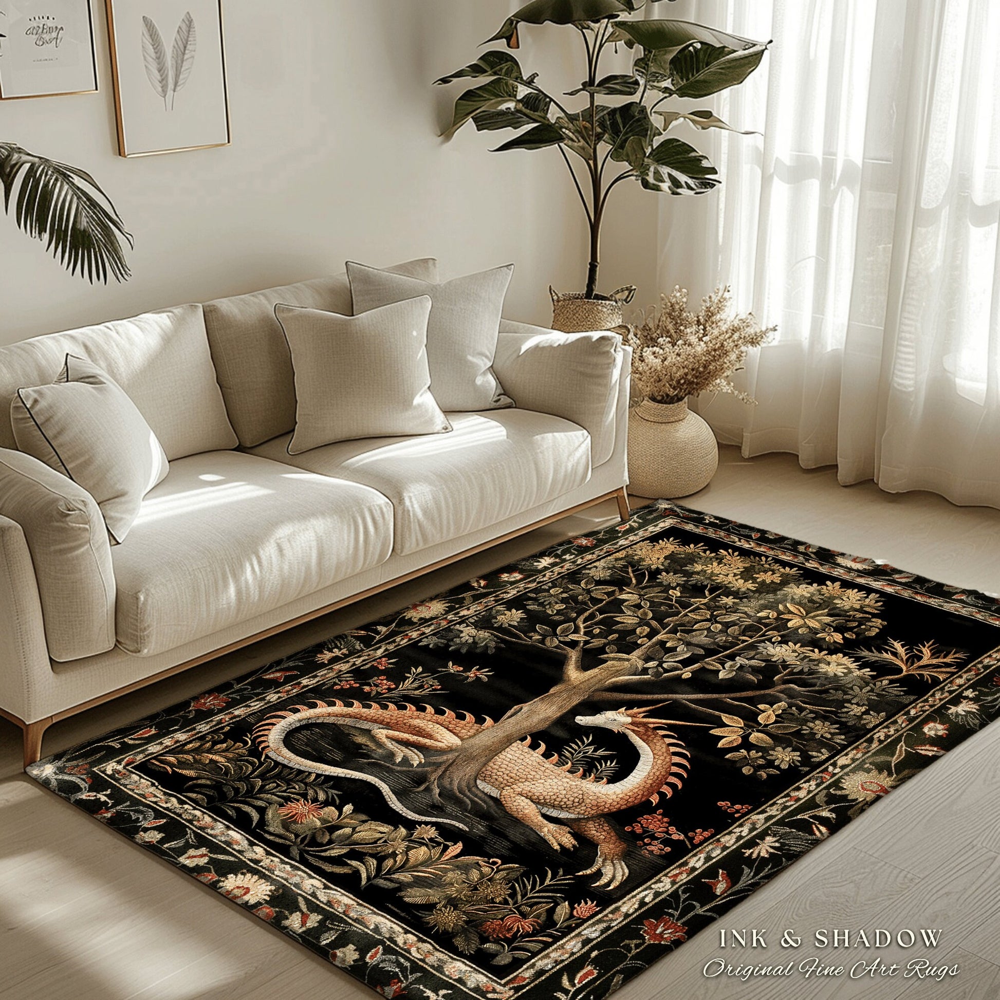 Dark Medieval Fantasy Area Rug | Baroque Aesthetic Fairytale Inspired Nursery Decor Mystic Academia Fairycore Gothic Bedroom Home Accent Rug