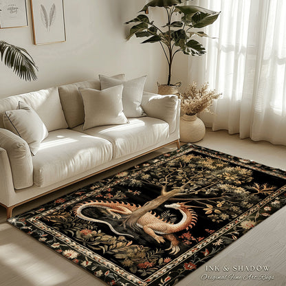 Dark Medieval Fantasy Area Rug | Baroque Aesthetic Fairytale Inspired Nursery Decor Mystic Academia Fairycore Gothic Bedroom Home Accent Rug