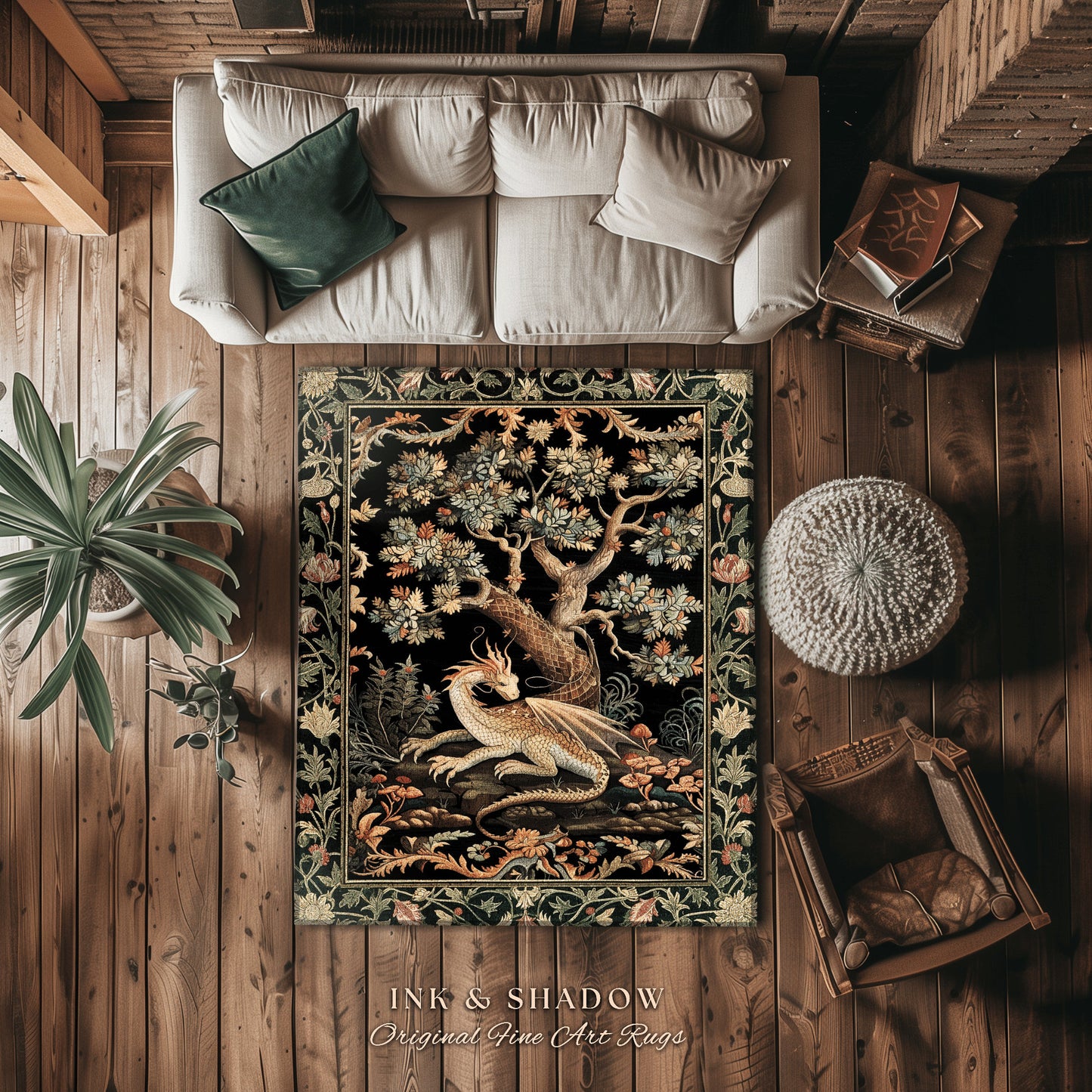 Fantasy Inspired Area Rug | Dark Academia Gothic Book Nook Decor Fairycore Bedroom Magical Dragon Aesthetic Maximalist Rug For Game Room |