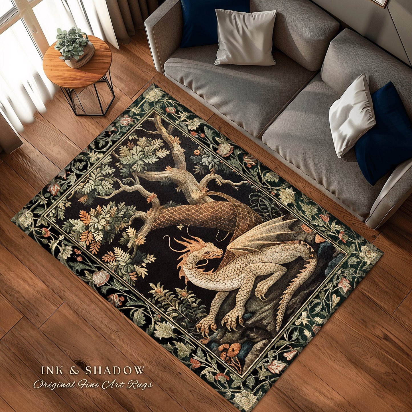 Enchanting Dragon Personal Rug | Ethereal Gothic Home Decor Fairycore Bedroom Magical Aesthetic Maximalist Cottagecore Gift for Dragon Lover