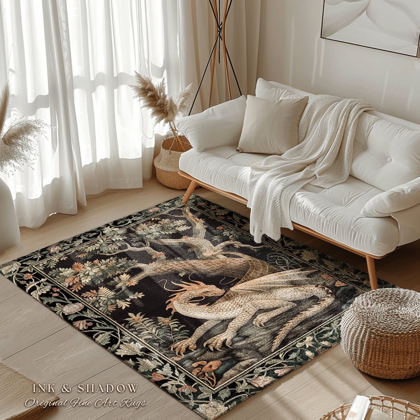 Enchanting Dragon Personal Rug | Ethereal Gothic Home Decor Fairycore Bedroom Magical Aesthetic Maximalist Cottagecore Gift for Dragon Lover