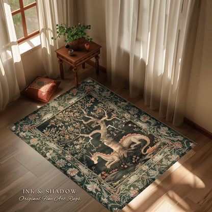 Woodland Mysticism Floor Rug | Ethereal Gothic Book Nook Decor Fairy Bedroom Magical Aesthetic Maximalist Cottagecore Gift for Dragon Lover