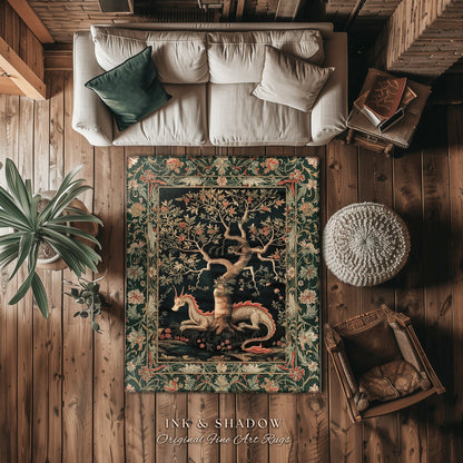 Woodland Mysticism Floor Rug | Ethereal Gothic Book Nook Decor Fairy Bedroom Magical Aesthetic Maximalist Cottagecore Gift for Dragon Lover