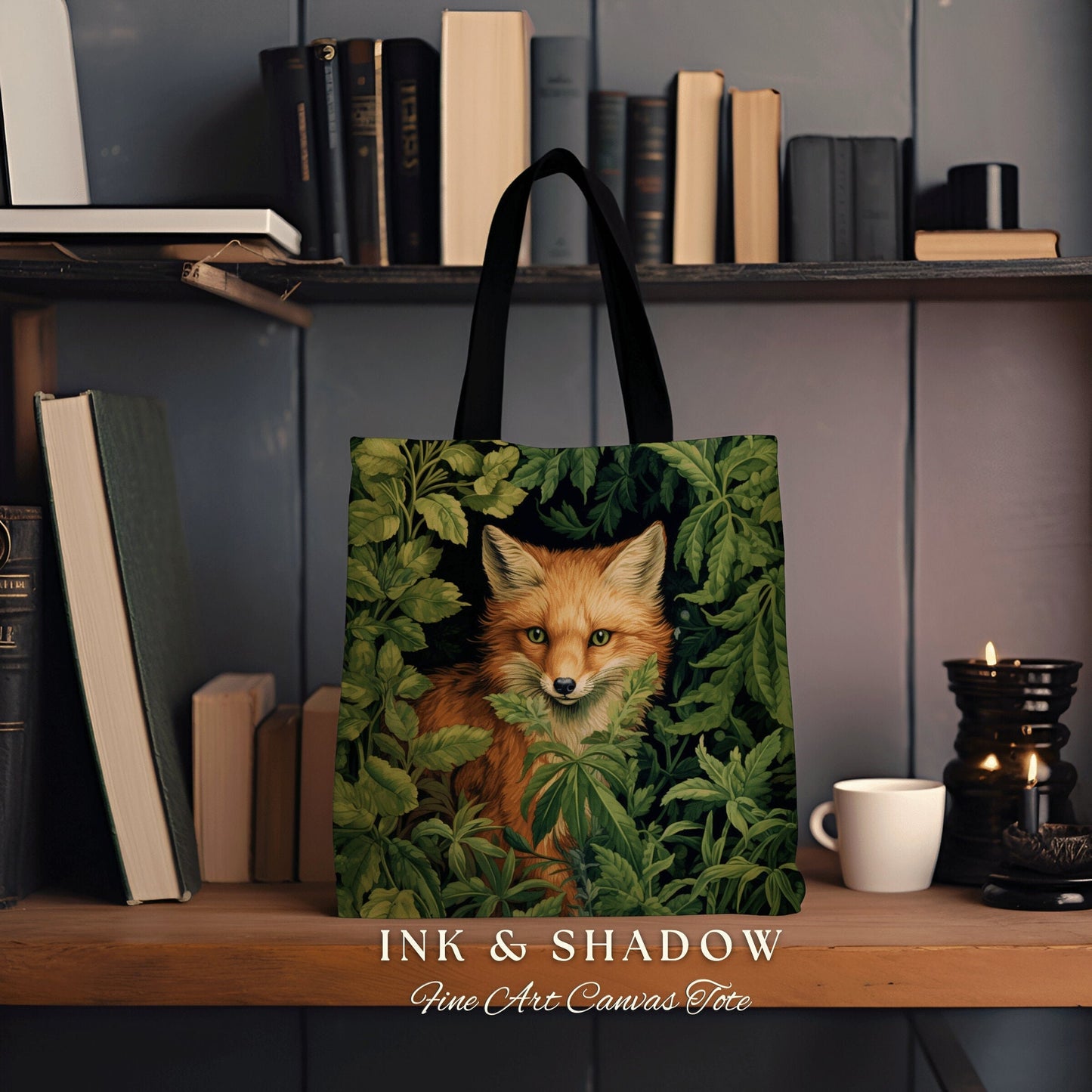 Fox Tote Dark Botanical | Dark Academia William Morris Inspired Tote Bag Aesthetic Medieval Tapestry Bag Woven Victorian Fairycore Fox Tote