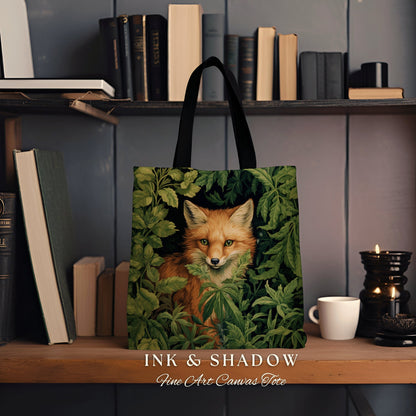 Fox Tote Dark Botanical | Dark Academia William Morris Inspired Tote Bag Aesthetic Medieval Tapestry Bag Woven Victorian Fairycore Fox Tote