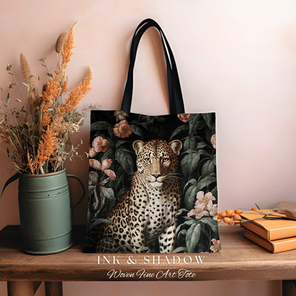 Leopard Tote Bag Dark Academia | William Morris Inspired Tote Bag Aesthetic Mystical Tapestry Tote Woven Victorian Fairycore Folklore Tote |