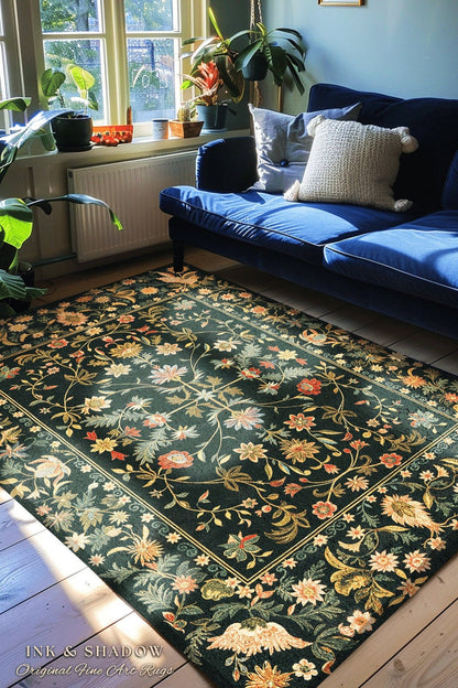 Boho Maximalist Wildflower Rug | Folklore Aesthetic Danish Home Decor Rustic Housewarming Gift Fairycore Bedroom Whimsical Living Room |